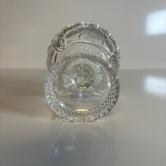 Floral Etched Glass Pedestal Candy Dish Diamond Cut Scallop Edge Vintage 4.5in - Picture 2 of 5